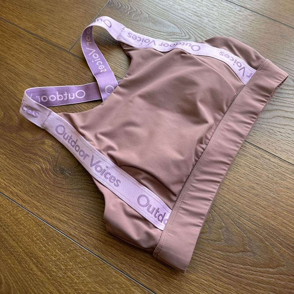 Outdoor Voices Mauve Sports Bra with Logo Straps in light purple